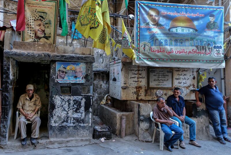 Outside the Fatah office in the refugee camp. Few senior regional figures are expected to attend the workshop, although the head of the International Monetary Fund will attend. EPA