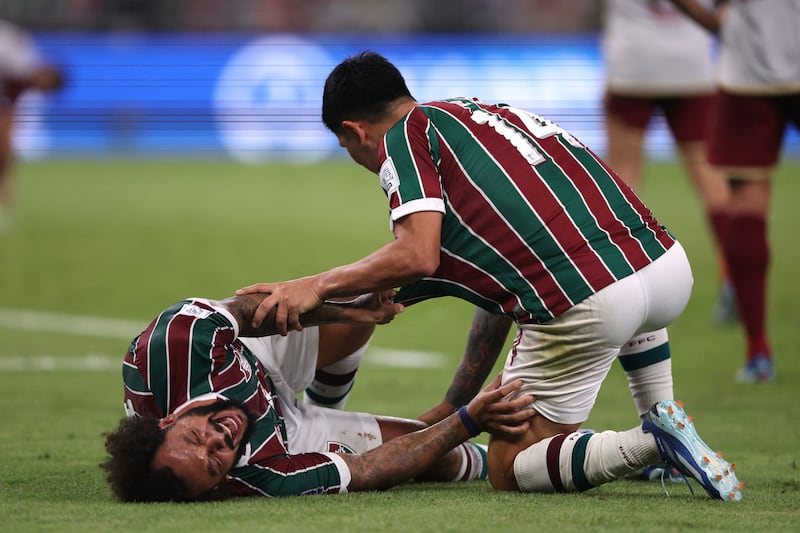 Fluminense's Marcelo reacts after he was fouled in the box to earn his side the penalty that led to their first goal. Reuters