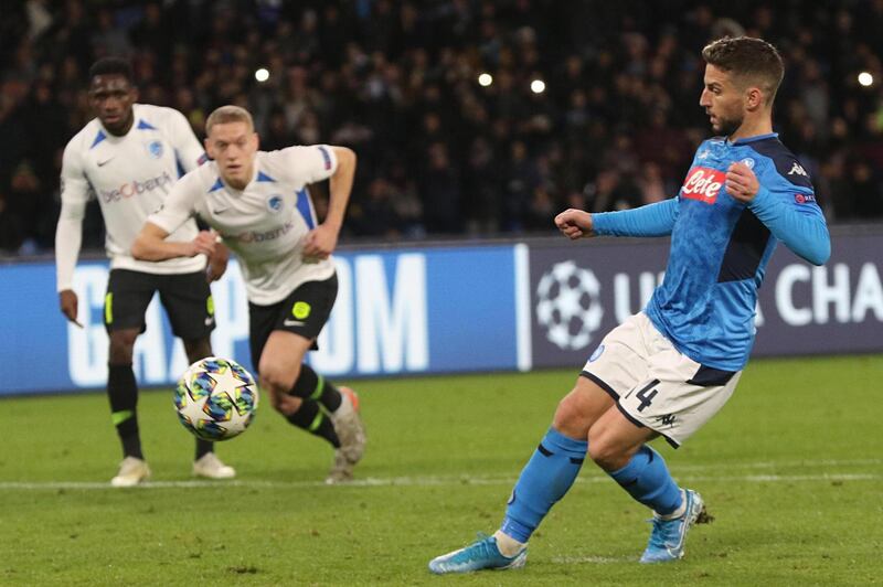 Napoli's Dries Mertens scores from the penalty spot. EPA