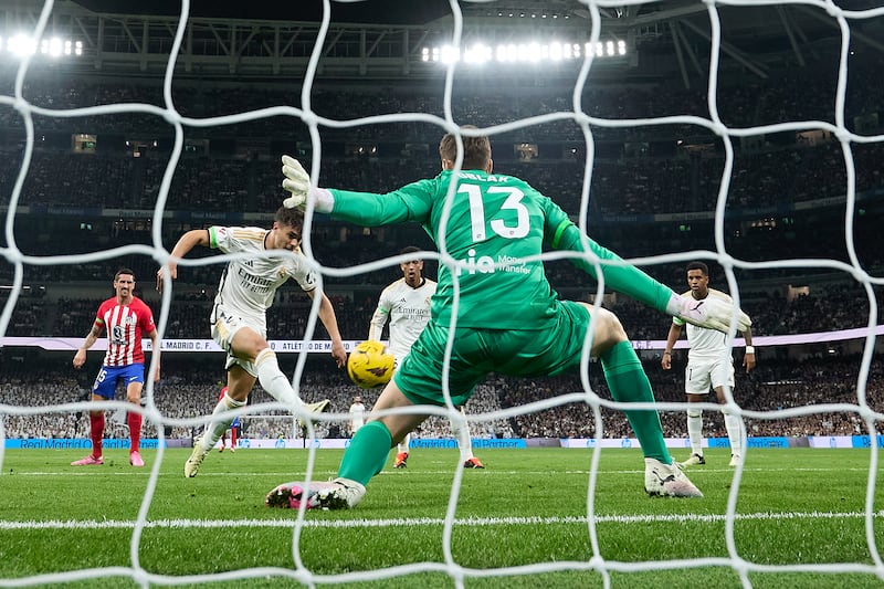 Brahim Diaz scores for Real Madrid. Getty Images