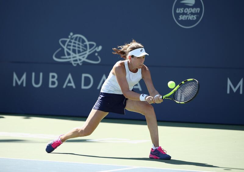 SAN JOSE, CA - AUGUST 01: Johanna Konta of Great Britain returns a shot to Sofia Kenin of the United States during Day 3 of the Mubadala Silicon Valley Classic at Spartan Tennis Complex on August 1, 2018 in San Jose, California.   Ezra Shaw/Getty Images/AFP
== FOR NEWSPAPERS, INTERNET, TELCOS & TELEVISION USE ONLY ==
