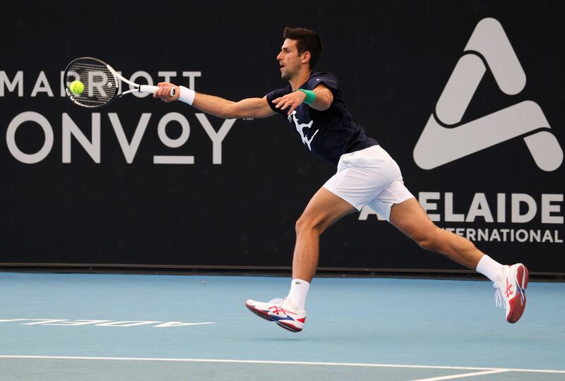 Novak Djokovic hits a return of serve during practice ahead of the Adelaide International. Reuters