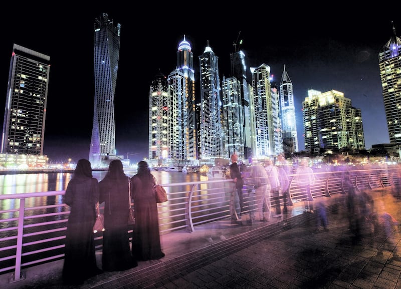 Dubai, United Arab Emirates, Nov 15, 2012 - The Dubai Marina at night.  ( Jaime Puebla / The National Newspaper ) focal point