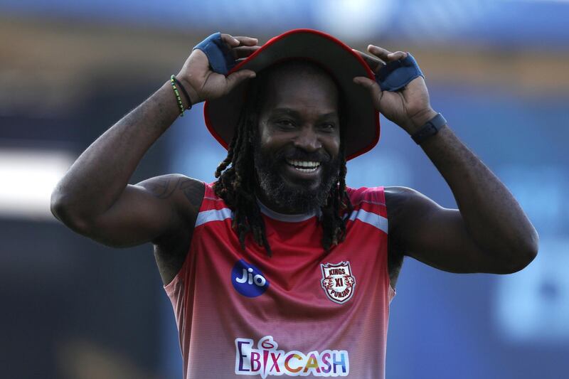 Chris Gayle of Kings XI Punjab during match 9 of season 13 of the Indian Premier League (IPL) between Rajasthan Royals and Kings XI Punjab held at the Sharjah Cricket Stadium, Sharjah in the United Arab Emirates on the 27th September 2020.  Photo by: Arjun Singh  / Sportzpics for BCCI