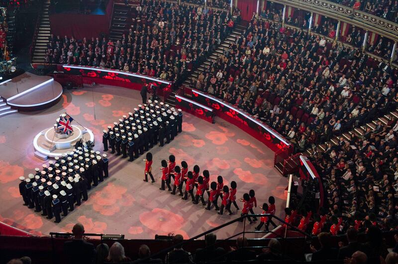 Members of all three British Armed Services form up in the centre of the Royal Albert Hall during the Festival of Remembrance at the Royal Albert Halll, west London, Britain. EPA