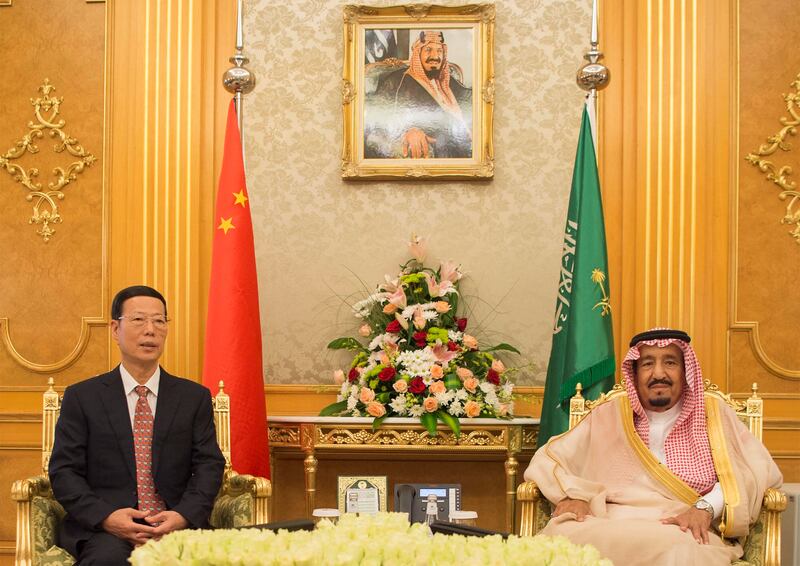 King Salman and Chinese Vice Premier Zhang Gaoli in Jeddah, Saudi Arabia, in August 2017.
