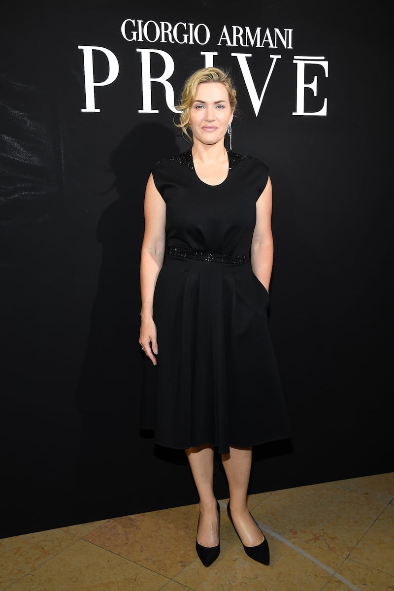 Kate Winslet, in Armani, attends the Giorgio Armani show as part of Paris Haute Couture Week on July 4, 2017, in Paris, France. Getty Images
