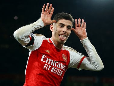 Kai Havertz was on target twice in Arsenal's 5-0 rout of Chelsea in midweek. They face North London rivals Tottenham on Sunday. PA