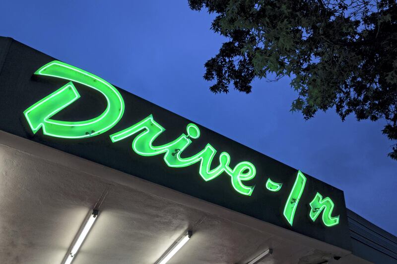Neon Drive in sign at Dusk