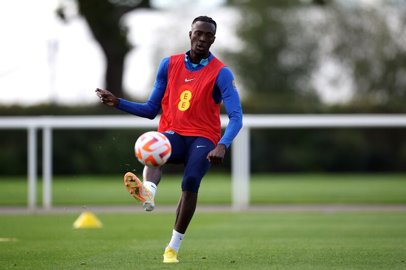 Tammy Abraham takes part in a training session at St George's Park. Getty