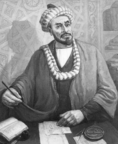 Portrait of mohaded al-khorezmi (al khwarizmi), uzbek mathematician, geographer and astronomer, 780-850 ad, painting by 20th century uzbek artist m, nabiyev, 1982. (Photo by: Sovfoto/UIG via Getty Images)