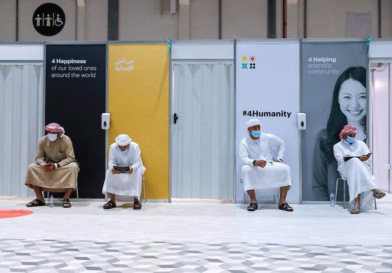 Abu Dhabi, United Arab Emirates, August 6, 2020. 
 Vaccine volunteers at the ADNEC volunteer facility. 
Victor Besa /The National
Section: NA
Reporter:  Shireena Al Nowais