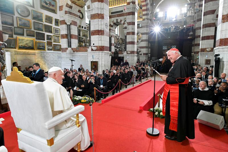 Pope Francis attends the Mediterranean meetings in Marseille. Reuters