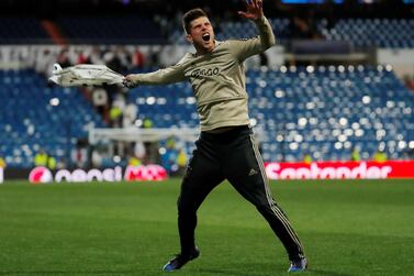 Ajax's Klaas-Jan Huntelaar celebrates at the end of Ajax's victory over Real Madrid. Reuters