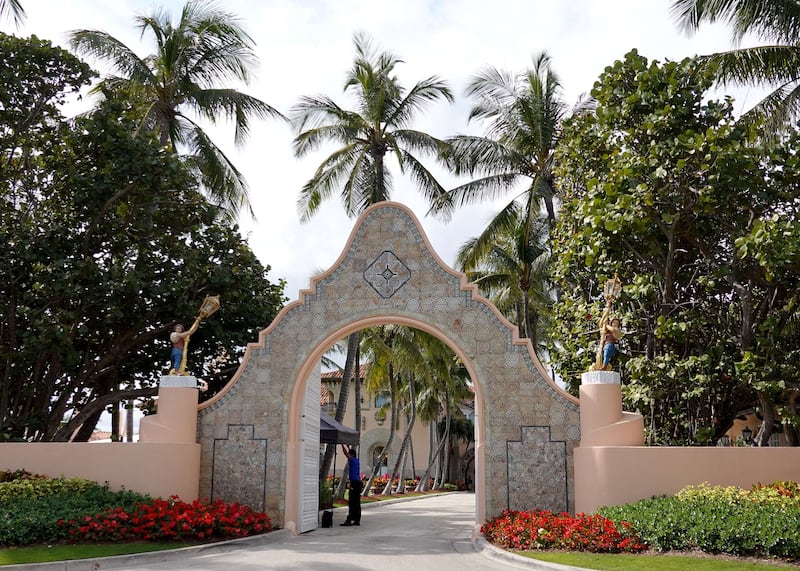An entranceway to former president Donald Trump's Mar-a-Lago resort in Palm Beach, Florida. AFP