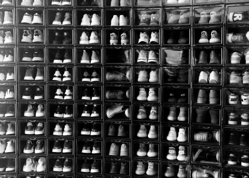 DUBAI, UNITED ARAB EMIRATES. 11 AUGUST 2020. 
Mohamed Al Safar’s sneaker collecttion in his penthouse in Burj Khalifa
(Photo: Reem Mohammed/The National)

Reporter:
Section: