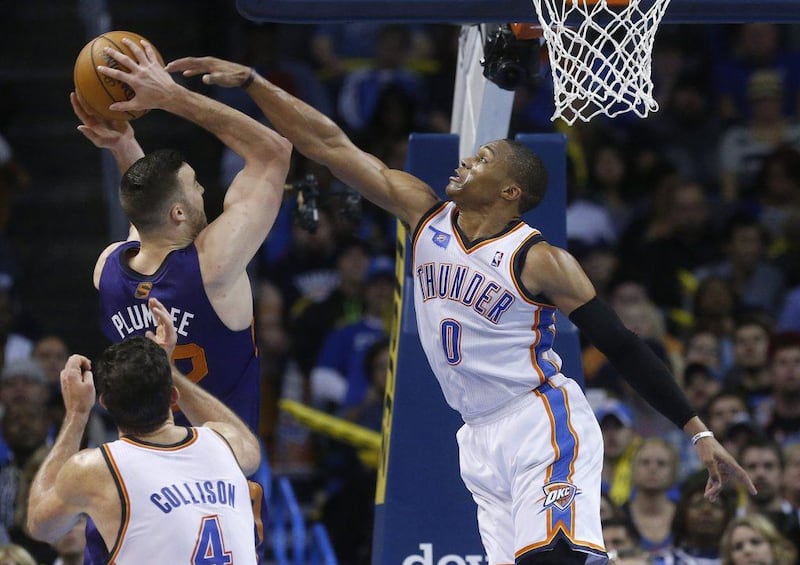 Russell Westbrook played in his first game of the NBA season on Sunday night. Sue Ogrocki / AP
