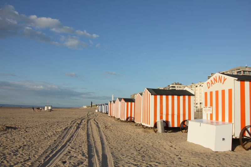 Striped seaside huts in De Panne on the coast of Belgium. Photo: John Brunton