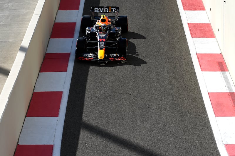 Red Bull's Sergio Perez exits the pit lane during practice. Getty Images