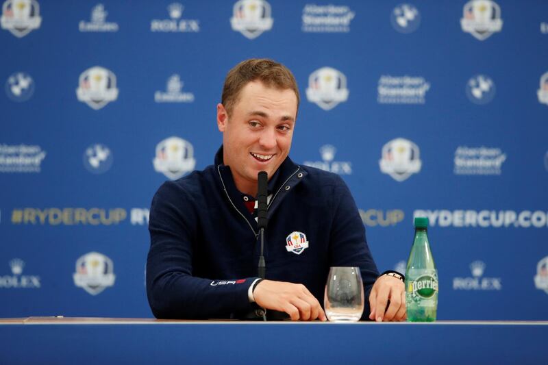 Golf - 2018 Ryder Cup at Le Golf National - Guyancourt, France - September 26, 2018   Team USA's Justin Thomas during a press conference   REUTERS/Carl Recine