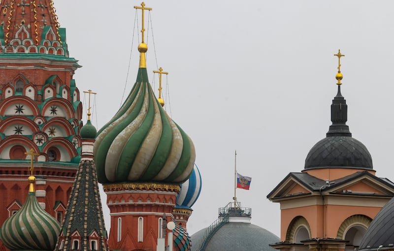 Flags fly at half-mast above the Kremlin in Moscow. EPA 