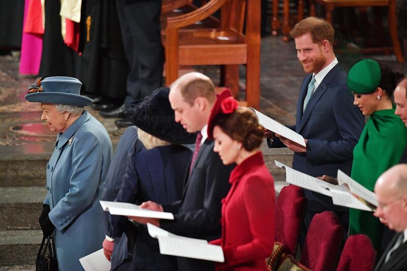 Queen Elizabeth II, Prince William, Duke of Cambridge, Catherine, Duchess of Cambridge, Prince Harry, Duke of Sussex, Meghan, Duchess of Sussex, Prince Edward, Earl of Wessex and Sophie, Countess of Wessex attend the Commonwealth Day Service 2020. Getty Images