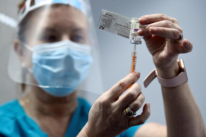 Nurse Joan Love poses for a photograph as she prepares the AstraZeneca COVID-19 vaccine at the Aviva Stadium mass vaccination centre, amid the coronavirus disease (COVID-19) pandemic, in Dublin, Ireland, April 4, 2021. REUTERS/Clodagh Kilcoyne