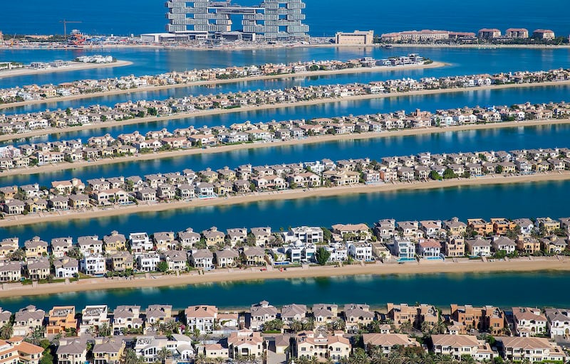 The Palm Jumeirah in Dubai has been the emirate's best-performing villa market, with prices rising 53 per cent over the last 12 months. Photo: Arada