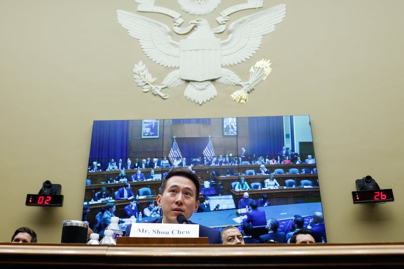 TikTok Chief Executive Shou Zi Chew testifies before a House Energy and Commerce Committee, on Capitol Hill in Washington, on March 23. Reuters