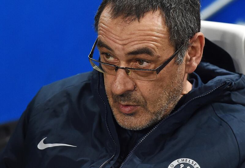 epa07420918 Chelsea manager Maurizio Sarri during the UEFA Europa League round of 16 first leg soccer match Chelsea vs Dynamo Kiev in London, Britain, 07 March 2019.  EPA/ANDY RAIN