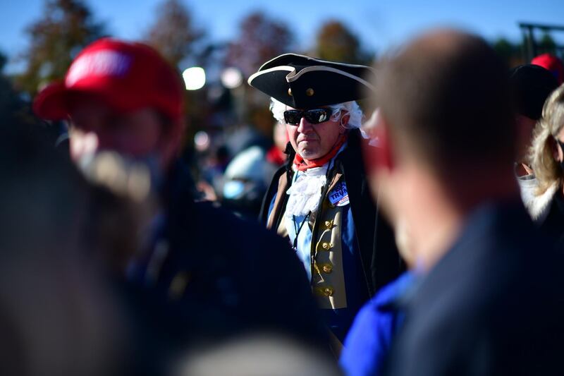 Ron Briggs dresses as George Washington on Halloween to attend a rally with President Donald Trump in Newtown, Pennsylvania. With the election only three days away.  AFP