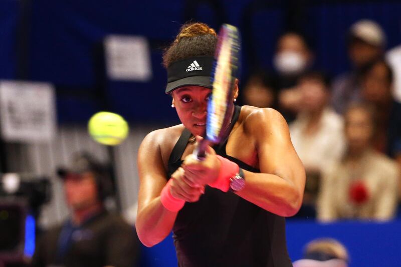 TACHIKAWA, JAPAN - SEPTEMBER 21: Naomi Osaka of Japan plays a backhand in the Singles quarter final against Barbora Strycova of the Czech Republic on day five of the Toray Pan Pacific Open at Arena Tachikawa Tachihi on September 21, 2018 in Tachikawa, Tokyo, Japan. (Photo by Koji Watanabe/Getty Images)