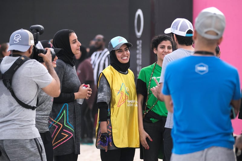 DUBAI, UNITED ARAB EMIRATES - April 3 2019.

Sheikh Hamdan bin Mohammed bin Rashid Al Maktoum talks to F3 women's team at day one of Dubai Gov Games.

 (Photo by Reem Mohammed/The National)

Reporter: 
Section:  NA