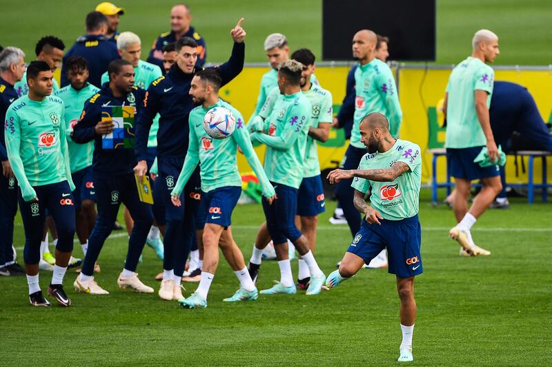 Brazil's defender Dani Alves juggles the ball. AFP