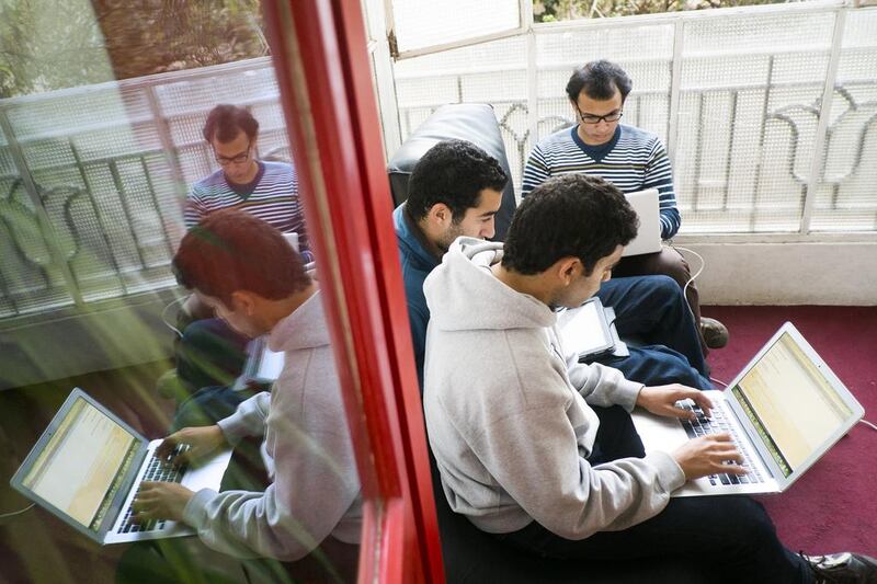 Entrepreneurship has proven to be a successful strategy to combat unemployment and to stimulate innovation, Sheikha Bodour says. Above, participants piece together their new business ideas in the offices of Flat6Labs in Cairo. David Degner / Getty Images