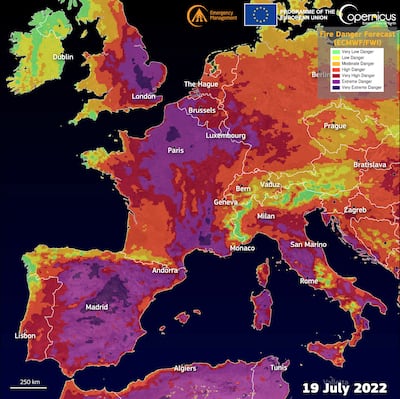 The European Forest Fire Information System Fire Weather Index forecast for western Europe. EPA