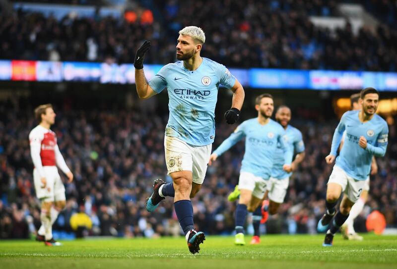 Aguero of Manchester City celebrates after scoring his team's first goal. Getty Images