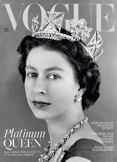 The April cover of 'British Vogue' features Queen Elizabeth II in a photo from 1957. Photo: Antony Armstrong Jones / British Vogue
