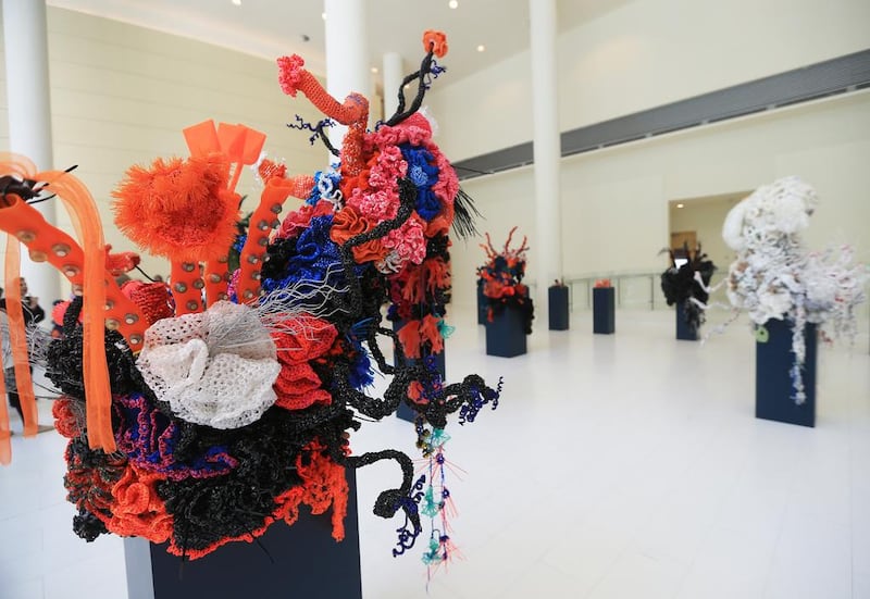 Crochet Coral Reef, by Margaret and Christine Wertheim, on display at the NYU campus in Abu Dhabi. Ravindranath K / The National