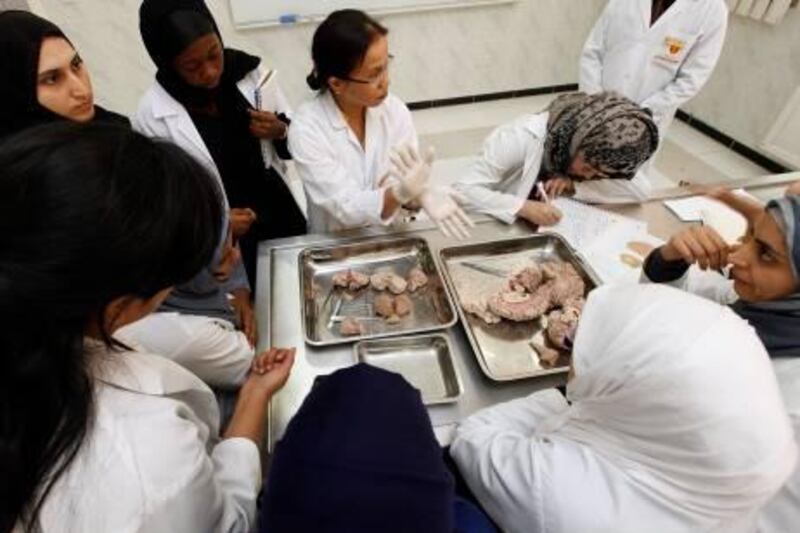 Ajman, 12th January 2011.  Dr Bidyarani (Research Associate and Assistant Professor-Anatomy Department of Gulf Medical University) interacts with her anatomy class students, held at Gulf Medical University.  (Jeffrey E Biteng / The National)