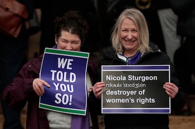 Women's rights protesters outside Bute House in Edinburgh, February 15, 2023. Getty Images