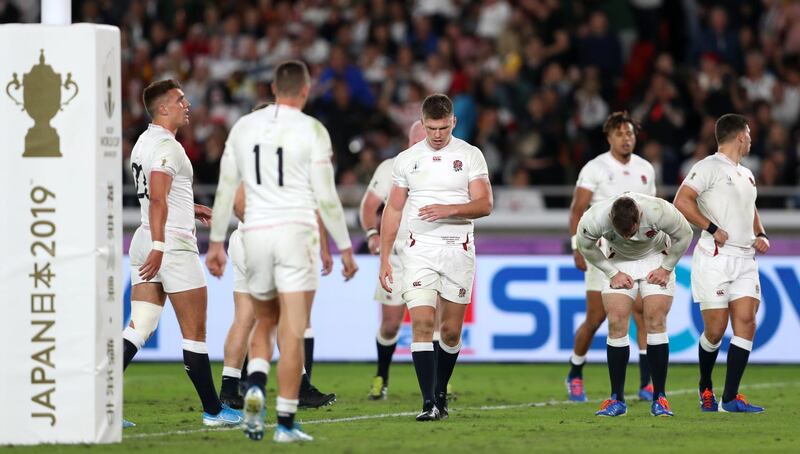 Owen Farrell and his England teammates during the Rugby World Cup final. PA