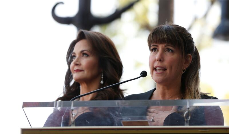 Director Patty Jenkins speaks next to Lynda Carter before unveiling her star on the Hollywood Walk of Fame. Mario Anzuoni / Reuters