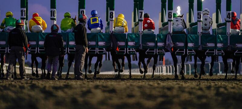 The start of the Unibet Extra Place Offers Every Day Handicap at Kempton Park Racecourse on Tuesday, October 20, in Sunbury, England. Getty