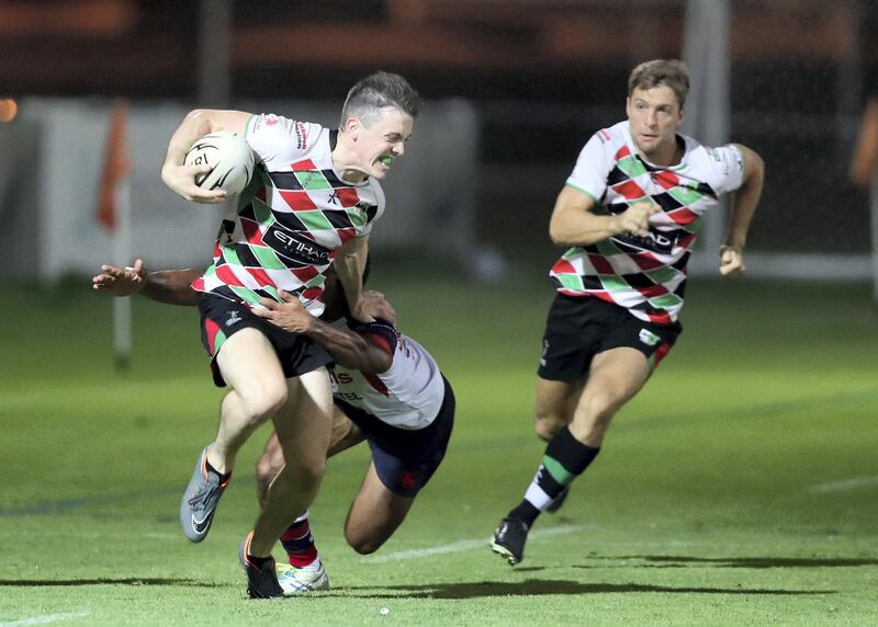 Abu Dhabi, United Arab Emirates - September 07, 2018: Quins' Barry Dwyer competes in the game between Abu Dhabi Harlequins v Kandy in the Western Clubs Champions League. Friday, September 7th, 2018 at Zayed Sports City, Abu Dhabi. Chris Whiteoak / The National