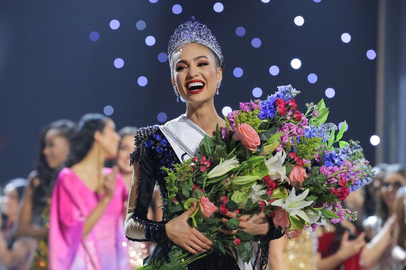 Miss USA R'Bonney Gabriel reacts after being crowned Miss Universe during the 71st Miss Universe pageant in New Orleans, Louisiana on January 14, 2023. Reuters