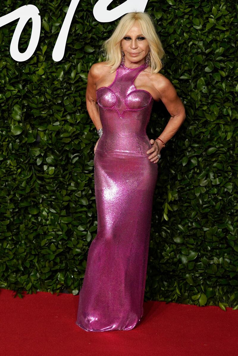 Donatella Versace arrives at the 2019 British Fashion Awards in London on December 2, 2019. EPA