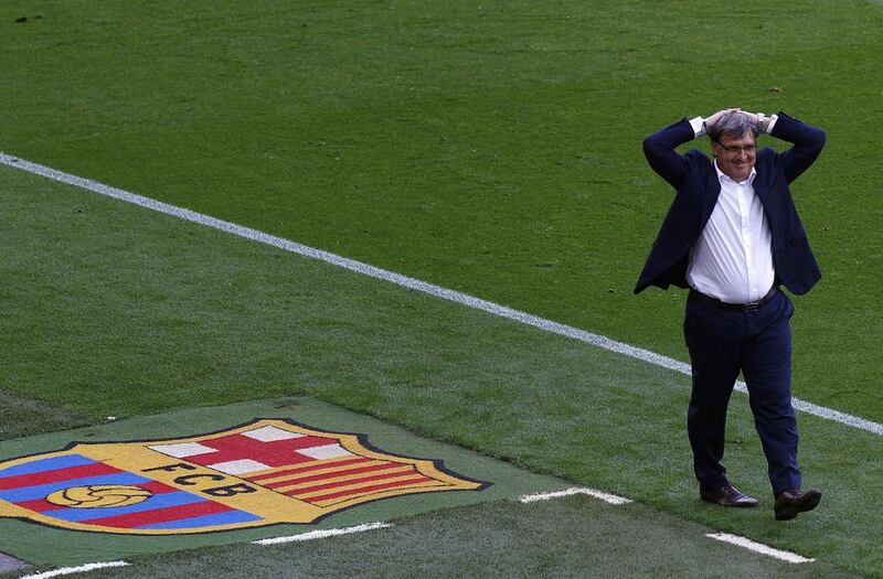 Barcelona coach Gerardo Martino reacts during his side's draw with Atletico Madrid on Saturday. Quique Garcia / AFP / May 17, 2014