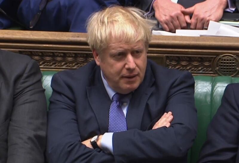 A video grab from footage broadcast by the UK Parliament's Parliamentary Recording Unit (PRU) shows Britain's Prime Minister Boris Johnson reacting during the debate on the Brexit withdrawal agreement bill in the House of Commons in London on October 22, 2019. UK Prime Minister Boris Johnson faces two huge Brexit votes today that could decide if he still has a reasonable shot at securing his EU divorce by next week's deadline. - RESTRICTED TO EDITORIAL USE - MANDATORY CREDIT " AFP PHOTO / PRU " - NO USE FOR ENTERTAINMENT, SATIRICAL, MARKETING OR ADVERTISING CAMPAIGNS
 / AFP / PRU / HO / RESTRICTED TO EDITORIAL USE - MANDATORY CREDIT " AFP PHOTO / PRU " - NO USE FOR ENTERTAINMENT, SATIRICAL, MARKETING OR ADVERTISING CAMPAIGNS
