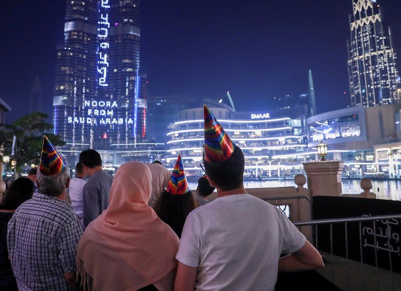 Dubai, U.A.E. .   December 31, 2018.   New Years' Eve celebrations before the fireworks at The Burj Khalifa and Downtown Dubai area.
Victor Besa / The National
Section:  NA
Reporter: